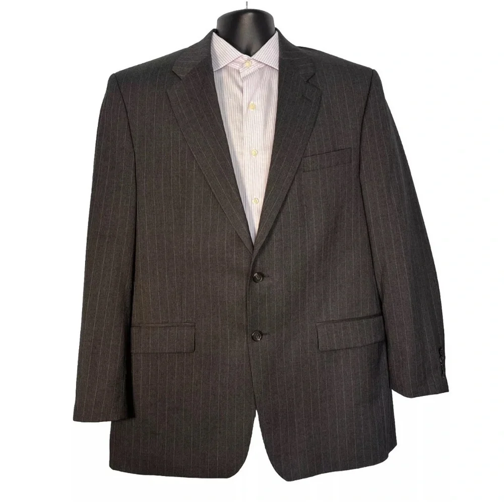 Lauren Ralph Lauren Men's 2 Button Wool Blazer Size 44L Gray Striped
